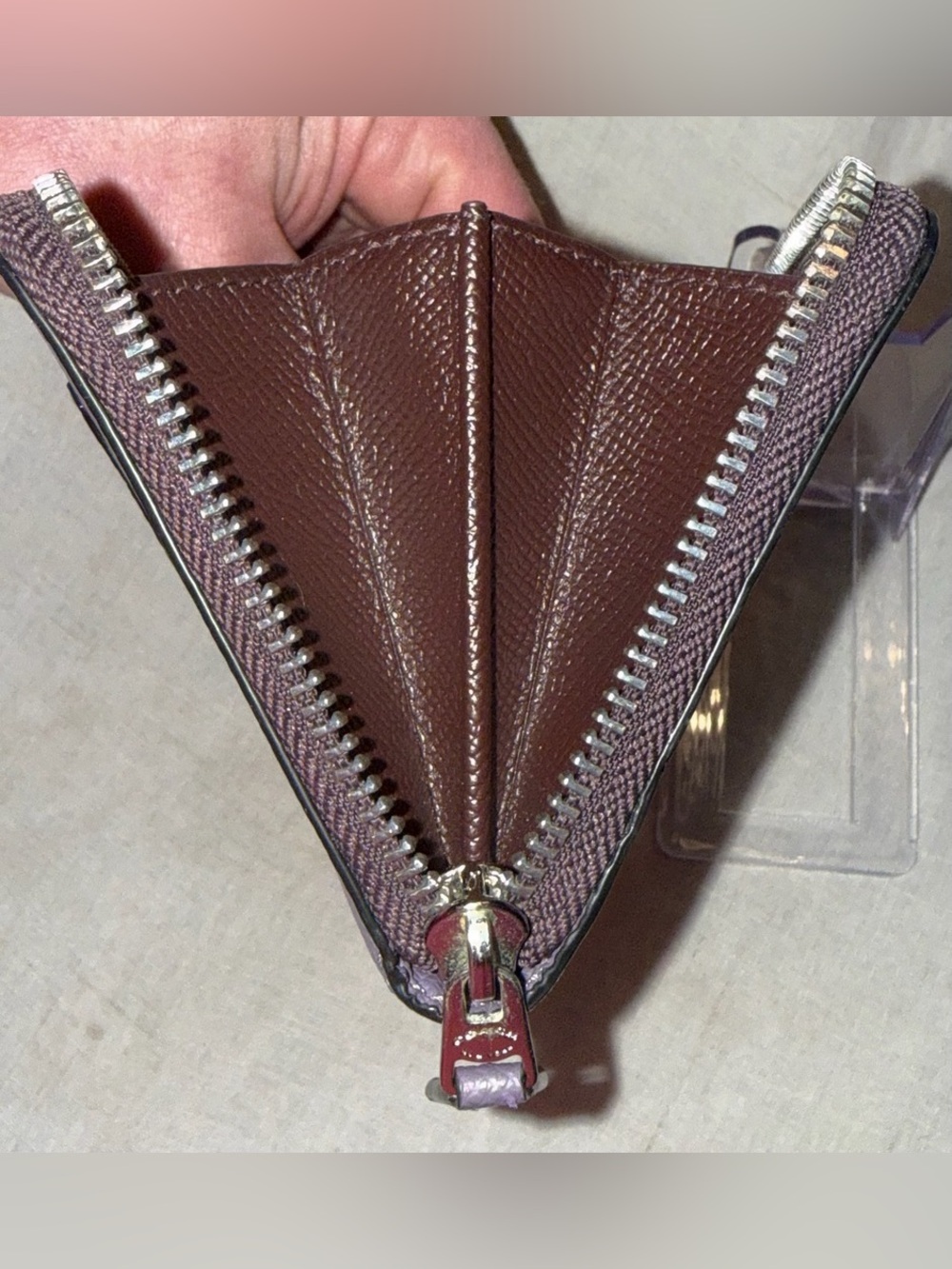 Coach Plum Zip-Around Saffiano Leather Wallet with Front Card Slot - Picture 13 of 15